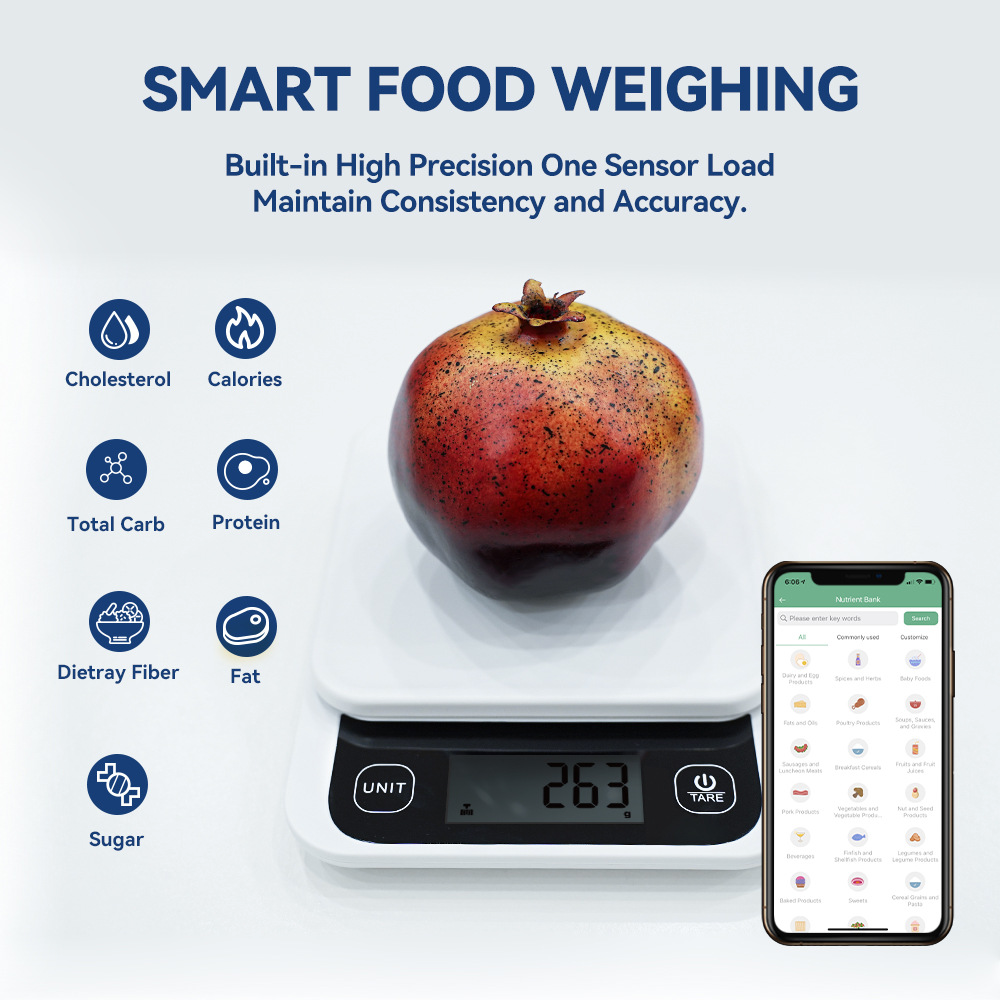 Smart Bluetooth Kitchen Nutrition Scale with Calorie Calculator App