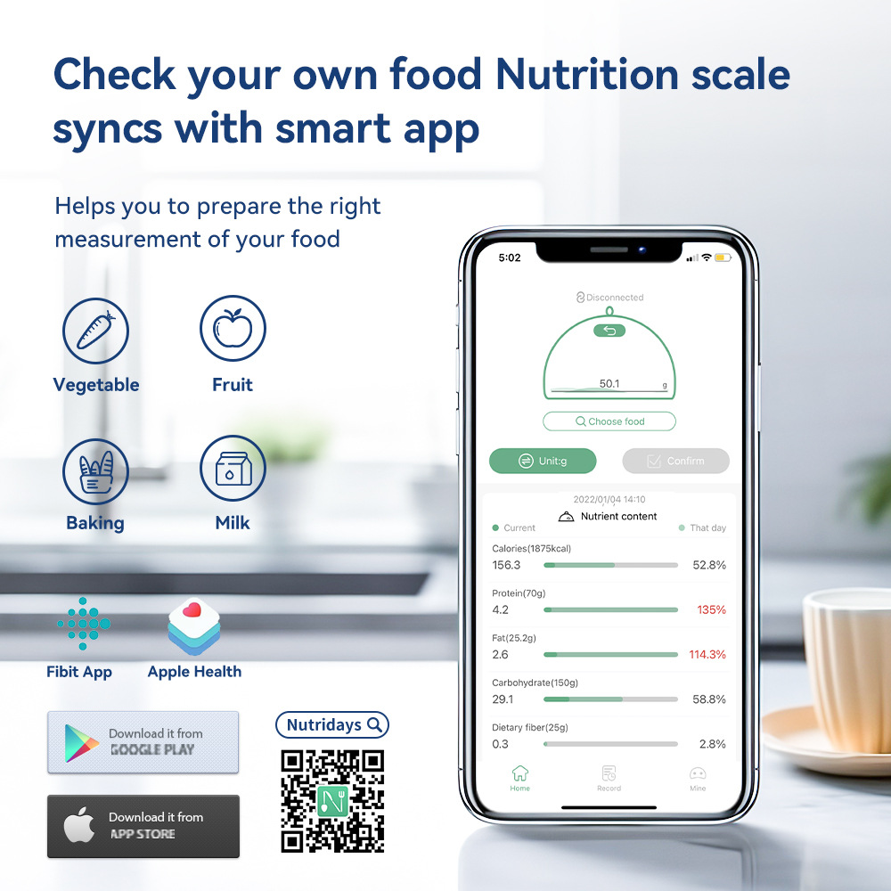 Smart Bluetooth Kitchen Nutrition Scale with Calorie Calculator App