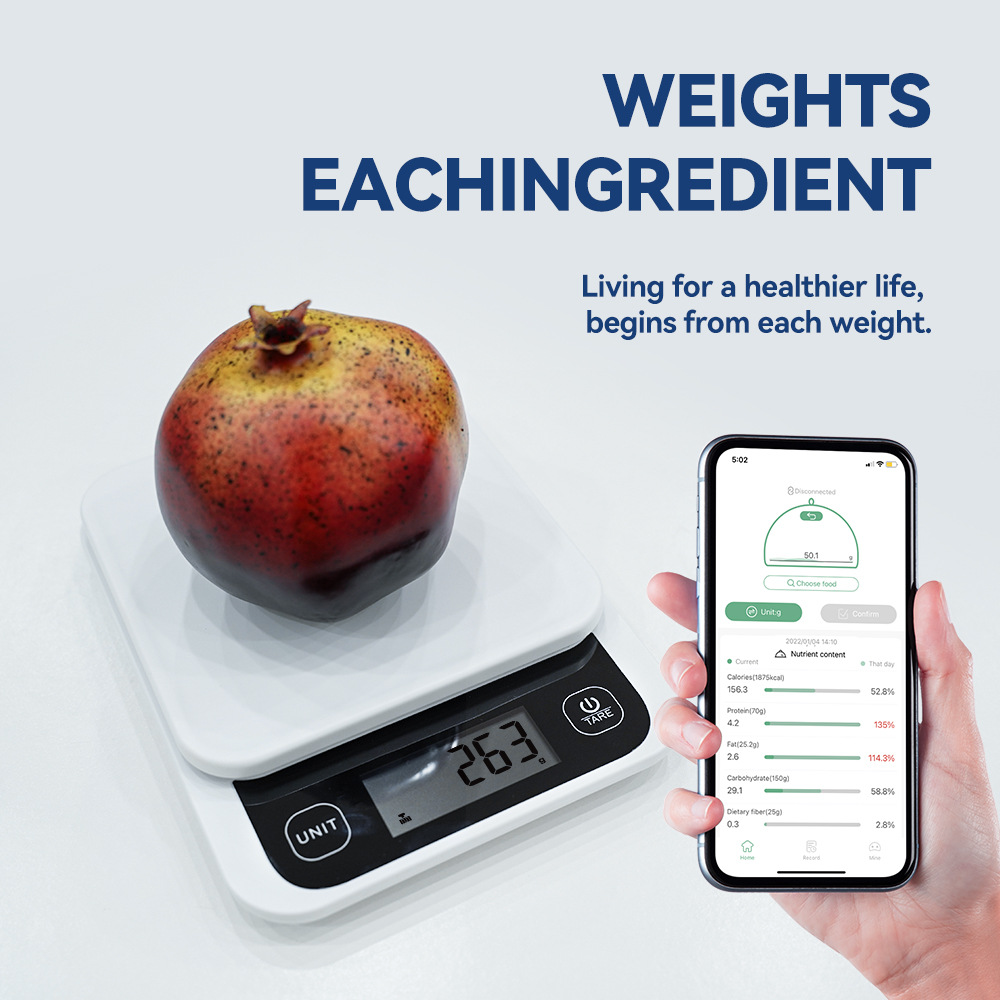 Smart Bluetooth Kitchen Nutrition Scale with Calorie Calculator App