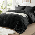SunStyle Home King Comforter Set 7 Pieces，Black Seersucker Bed in a Bag Lightweight Bedding Set，All Season Comforters with Flat Sheet，Fitted Sheet，Pillowcase and Pillow Sham