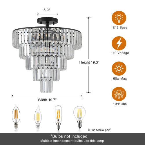 Large Black Crystal Chandelier, Contemporary Style Chandelier, Dining Room, Living Room, Bedroom - Bulb Not Included  Unavailable Platforms- Temu