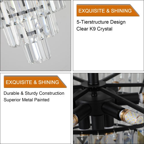 Large Black Crystal Chandelier, Contemporary Style Chandelier, Dining Room, Living Room, Bedroom - Bulb Not Included  Unavailable Platforms- Temu