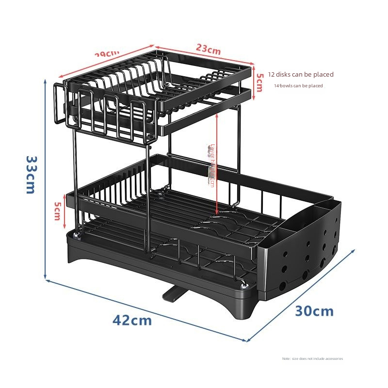2-Tier Kitchen Dish Drying Rack for Utensils and Bowls